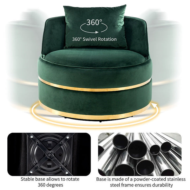 Sable Green Velvet Swivel Barrel Chair — gallery view 6 of 9