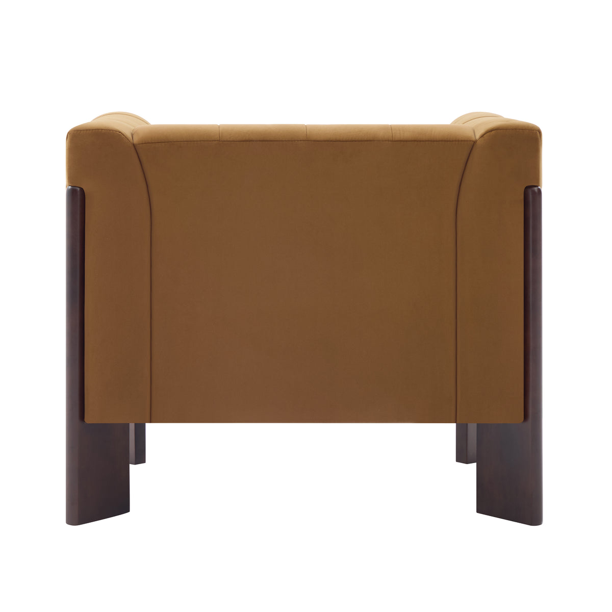 Caramel Channel-Back Velvet Armchair — caramel rear three-quarter view