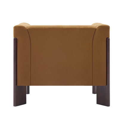 Caramel Channel-Back Velvet Armchair — caramel rear three-quarter view