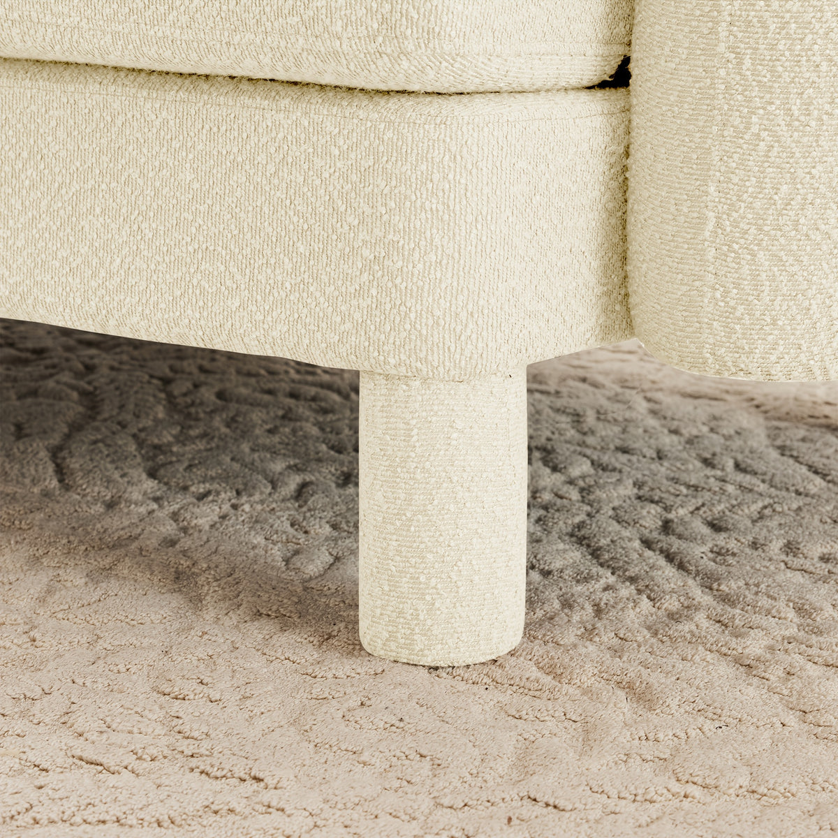 Boucle Modular Loveseat with Rounded Arms — upholstered leg close-up.
