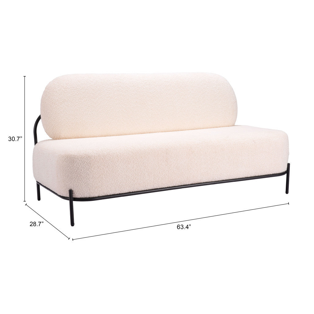 Dimension diagram for the vanilla sofa: 63.4 inches wide, 28.7 inches deep and 30.7 inches high.
