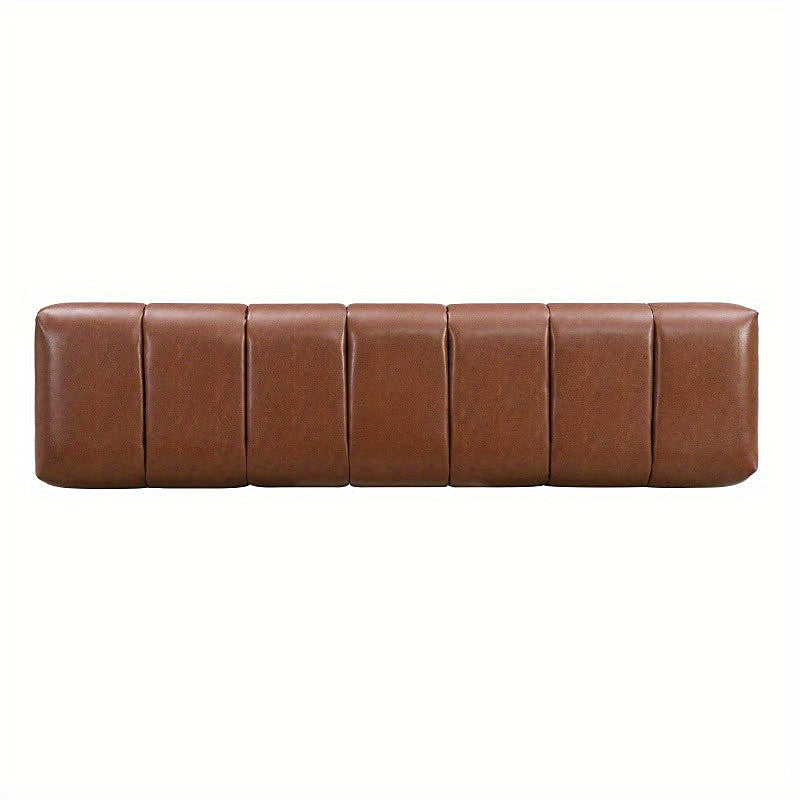 Top view of the brown bench's channel-stitched rectangular seat