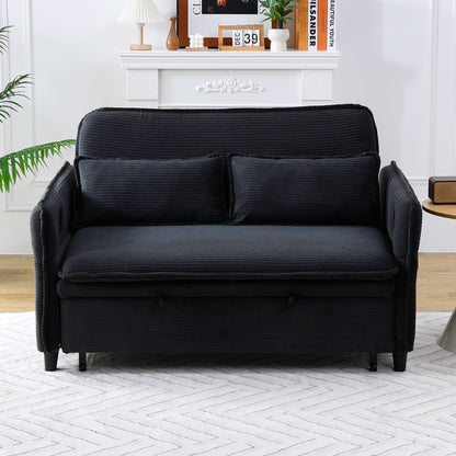 Ribbed Convertible Sleeper Sofa with Cup Holders — front sofa view with lowered arms.