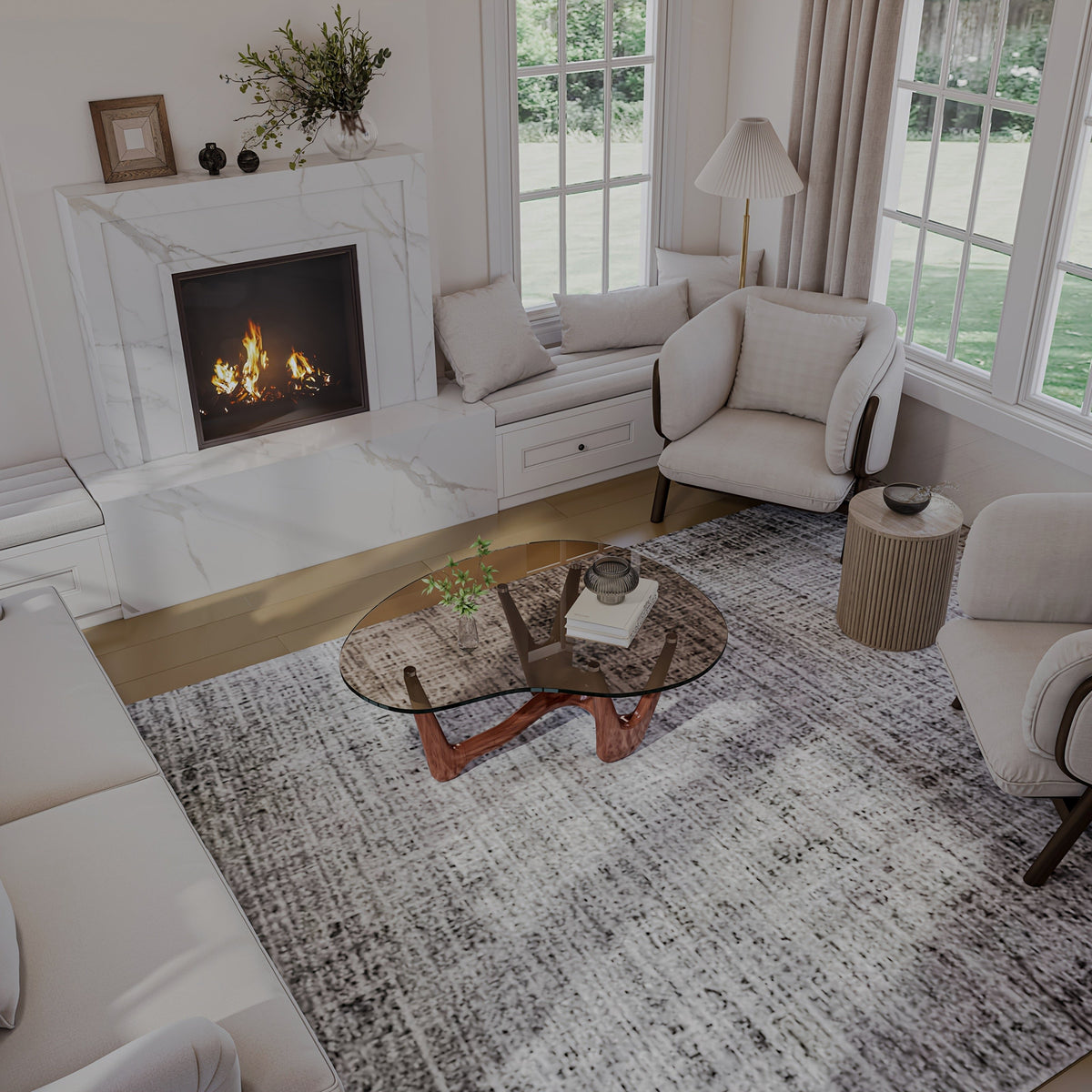 Sculptural Glass-Top Coffee Table