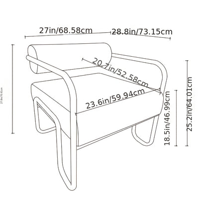 Green Ribbed Lounge Chair with Metal Frame — chair dimensions drawing