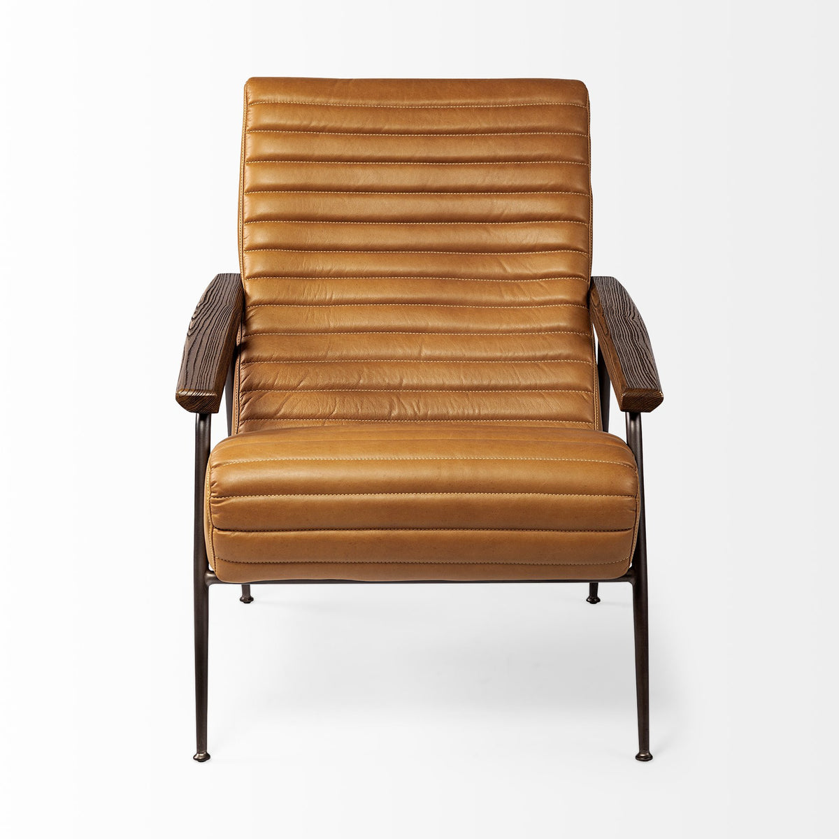 37" Tan And Brown Faux Leather Tufted Arm Chair - 380389 - Multi