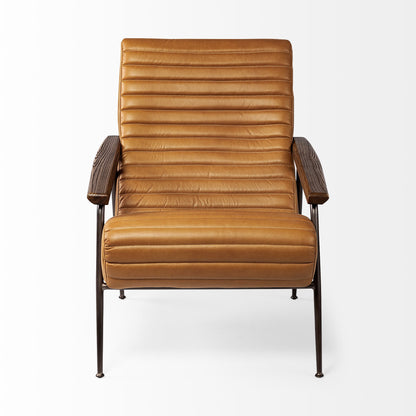 37" Tan And Brown Faux Leather Tufted Arm Chair - 380389 - Multi