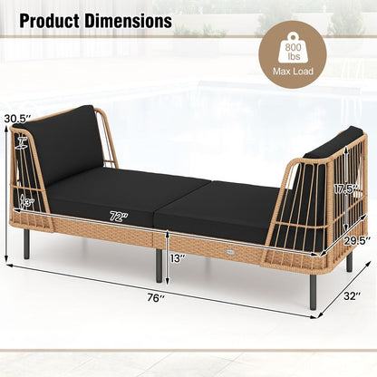 Supplier dimensions for 76-inch wicker patio daybed