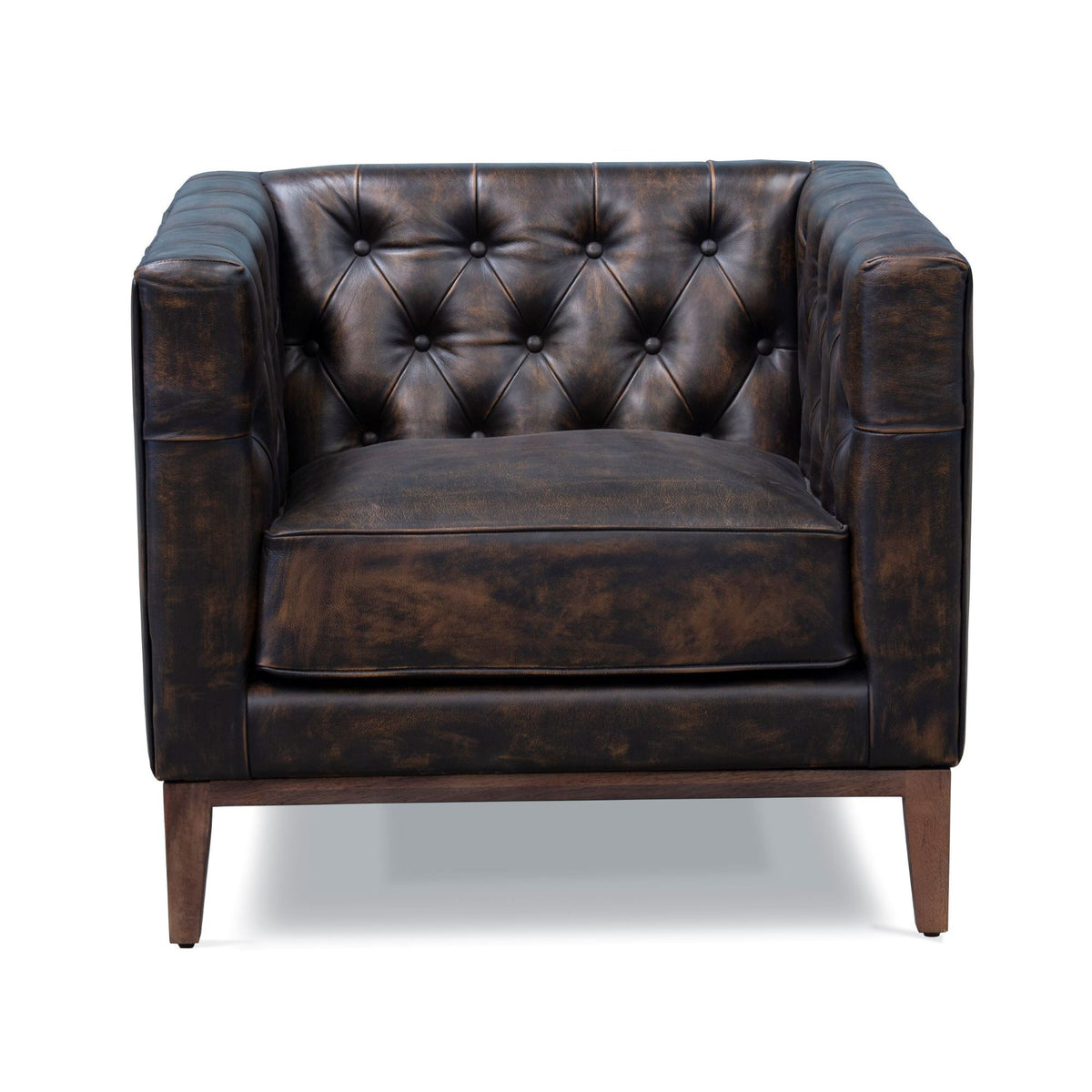 33" Brown and Black Antiqued Top Grain Leather Tufted Club Chair - 555320