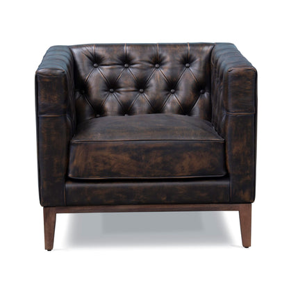 33" Brown and Black Antiqued Top Grain Leather Tufted Club Chair - 555320