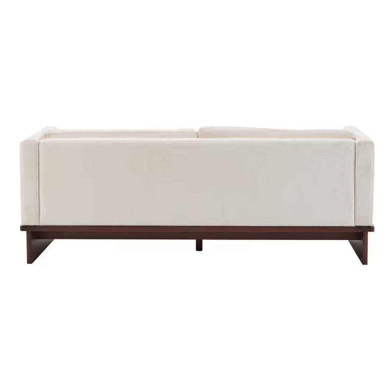 Square-Arm Boucle Sofa with Wood Base — rear product view.