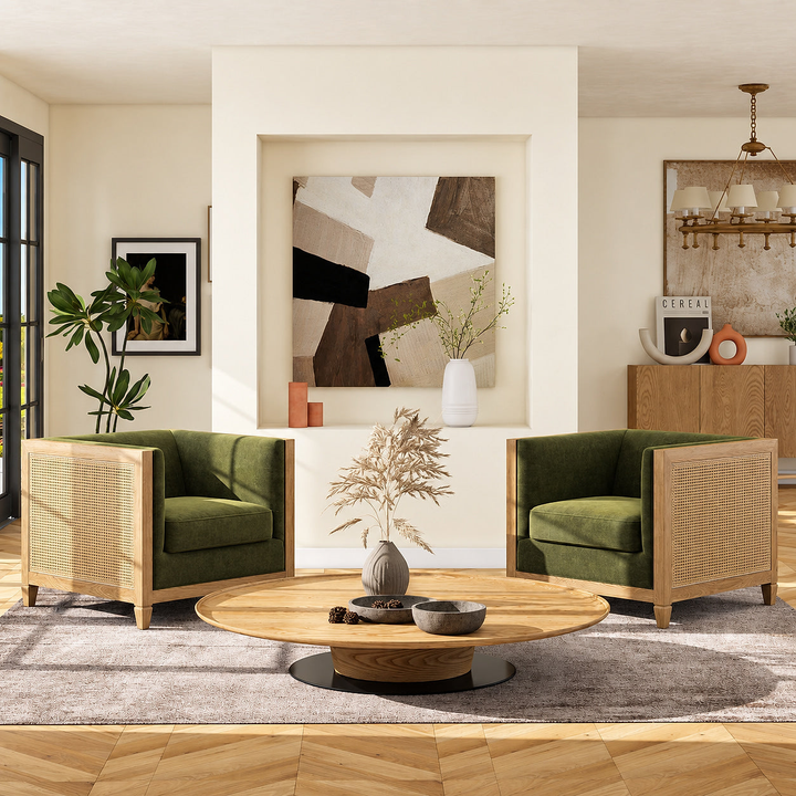Georgia Olive Green Cane-Frame Armchair