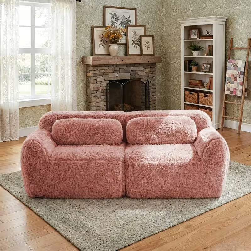 Plush Modular Two-Seat Sofa — pink sofa front room view.