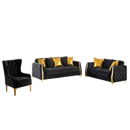 Lippa Black Three-Piece Sofa Set — sofa, loveseat and chair product views.