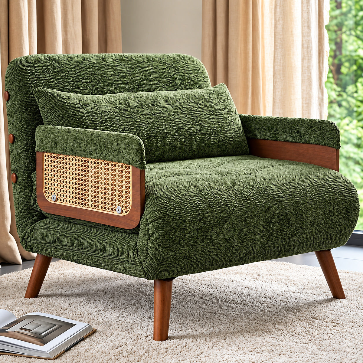 Green Chenille Convertible Sleeper Chair