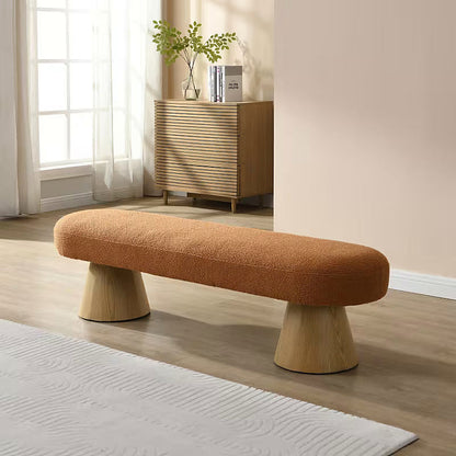 Orange Bouclé-Style Bench with Tapered Pedestals
