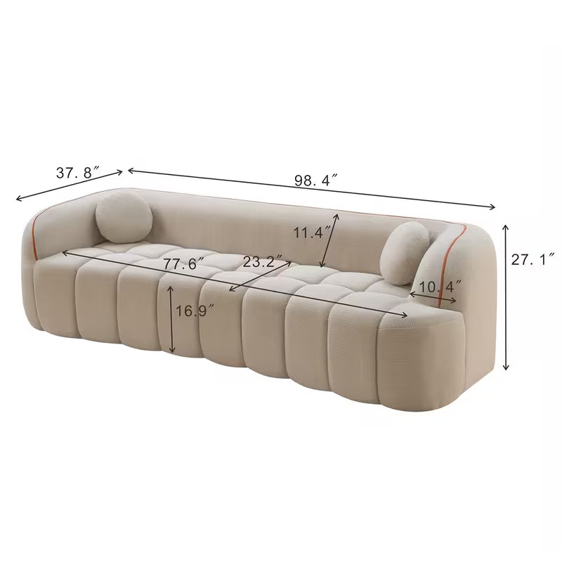 Channel-Tufted Corduroy Lounge Sofa — alternate supplier dimension graphic.