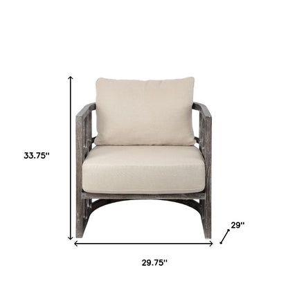 Cream demi-lune accent chair dimension diagram: 29.75 inches wide, 29 inches deep and 33.75 inches high.