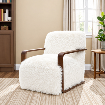 Ivory Faux-Fur Accent Chair