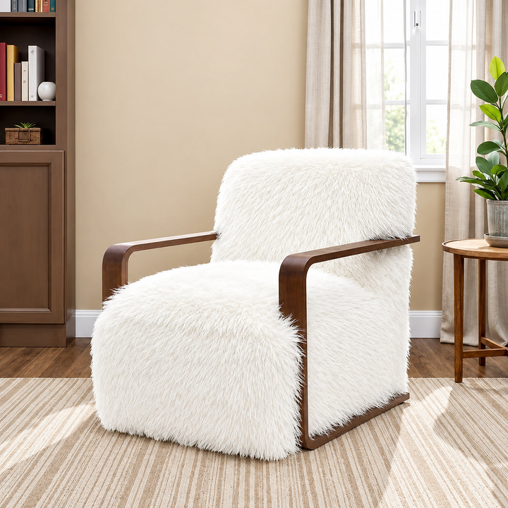 Ivory Faux-Fur Accent Chair