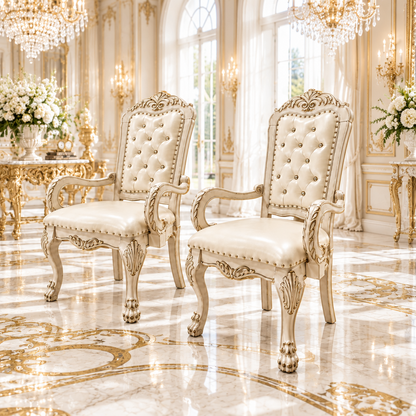 Ivory Rococo Tufted Chairs, Set of Two