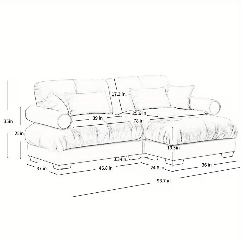 Cream Velvet Sofa with Matching Ottoman — supplier sofa and ottoman dimension diagram.