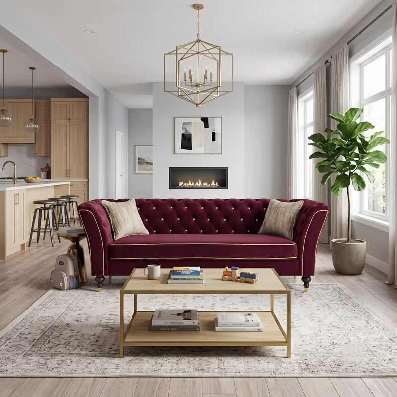 Chesterfield Sofa with Contrast Piping — front view in a contemporary room.