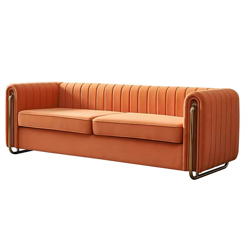 Orange Channel-Back Sofa with Gold-Tone Accents