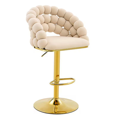 Beige bubble velvet bar stool with a gold tone base