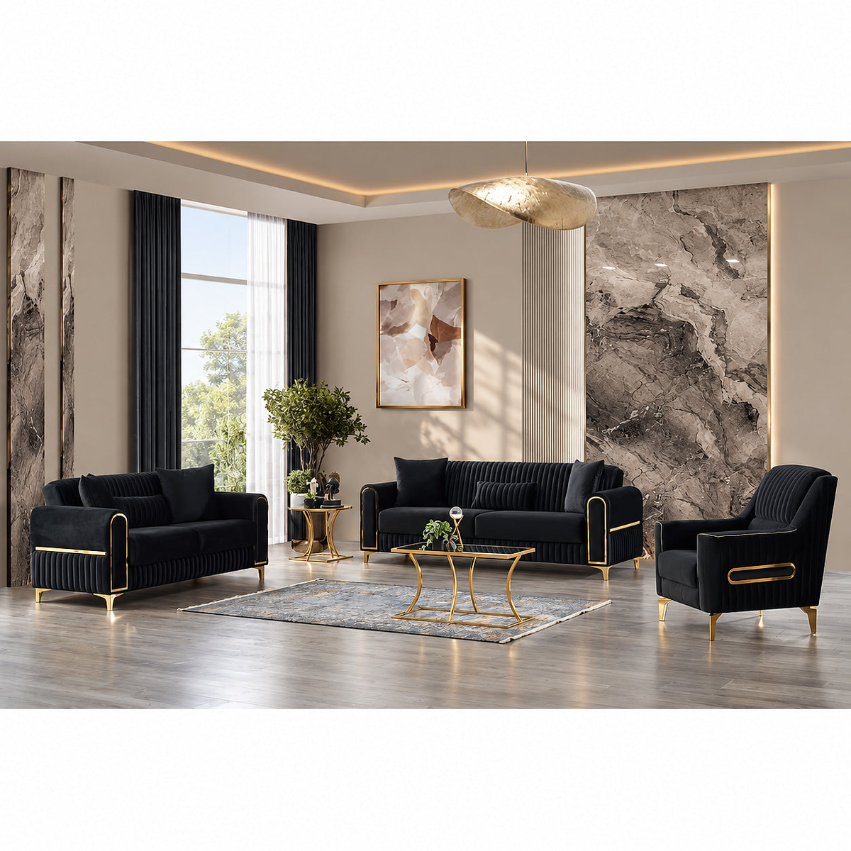 Melody Black Three-Piece Convertible Living Room Set — featured product photograph