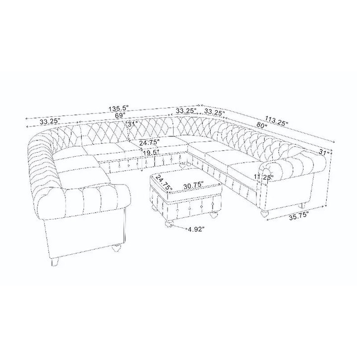 Regent Ginger U-Shaped Chesterfield Sectional