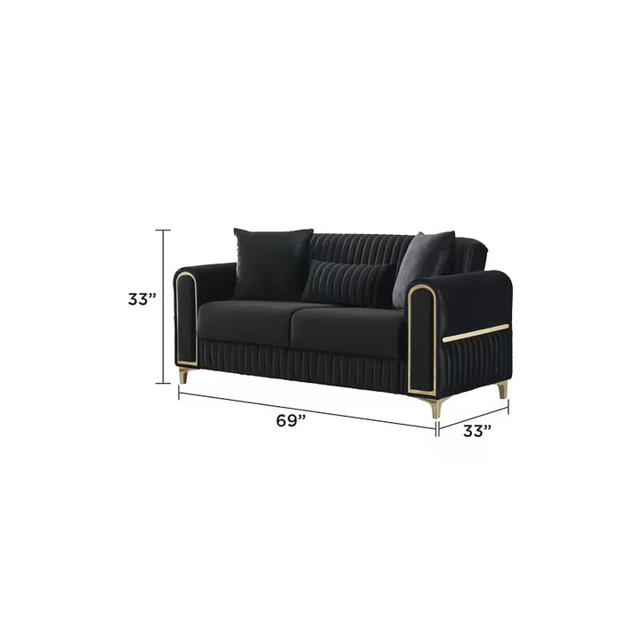 Melody Black Velvet 3-Piece Living Room Set