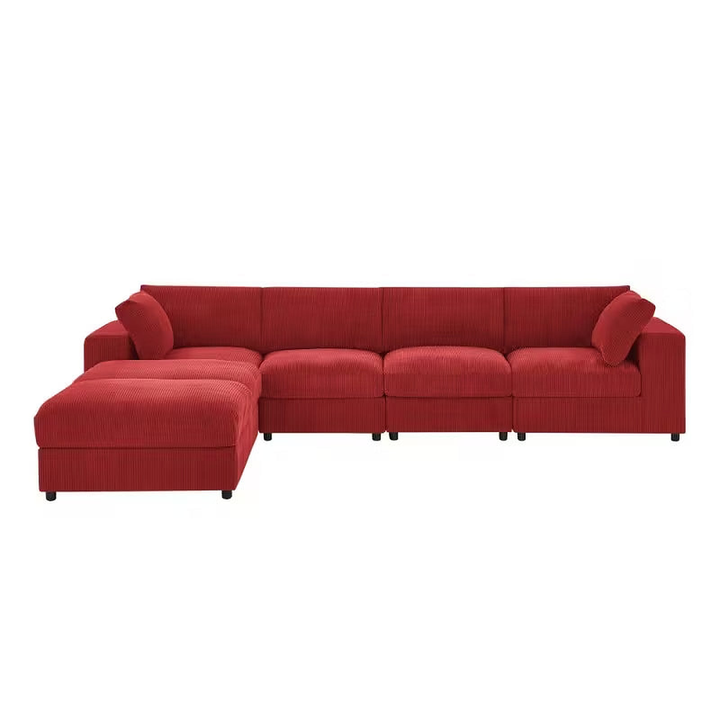 Carmine Red Corduroy Reversible Modular Sectional Sofa