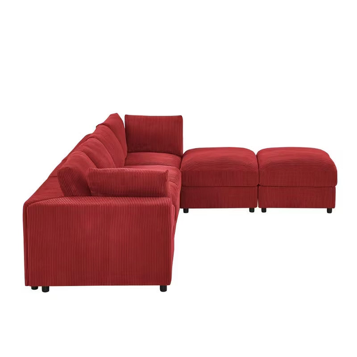 Carmine Red Corduroy Reversible Modular Sectional Sofa