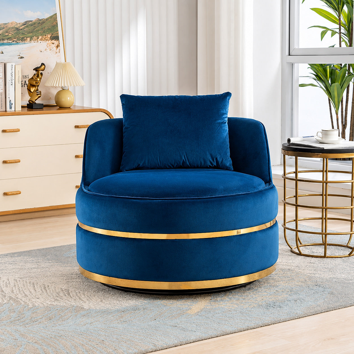 Sable Blue Velvet Swivel Barrel Chair