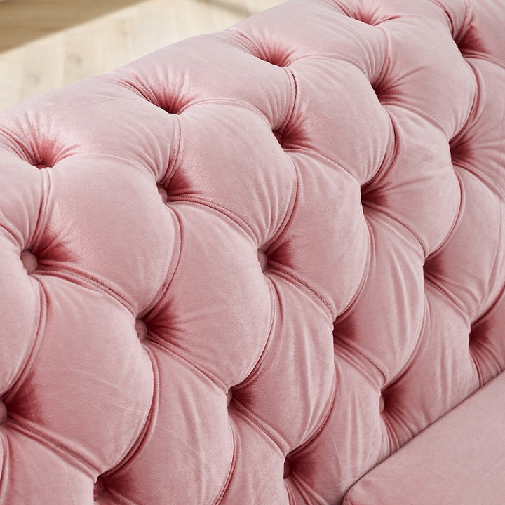 Pink velvet Chesterfield sectional - button-tufted velvet detail