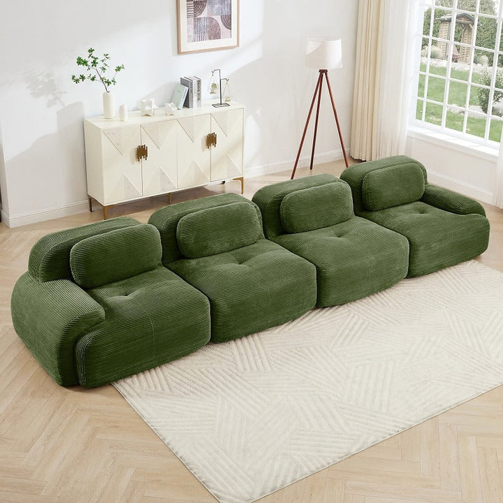 Olive green corduroy modular sofa - room view