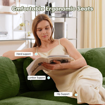 Olive green corduroy modular sofa - seating view