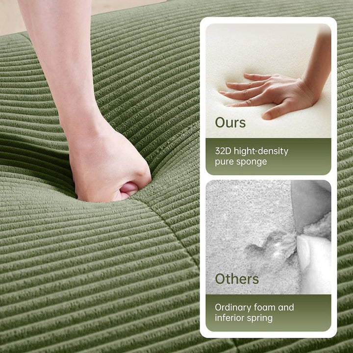 Olive green corduroy modular sofa - foam cushioning