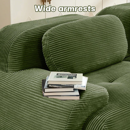 Olive green corduroy modular sofa - wide armrest