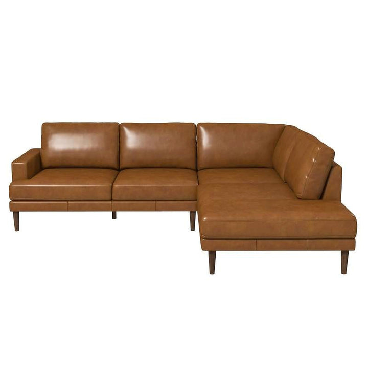 Corbin tan leather sectional with right-facing chaise - front view