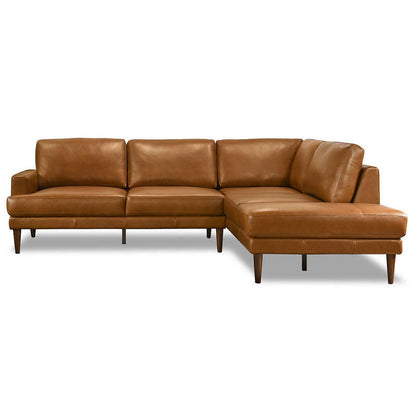 Corbin tan leather sectional with right-facing chaise - angled view