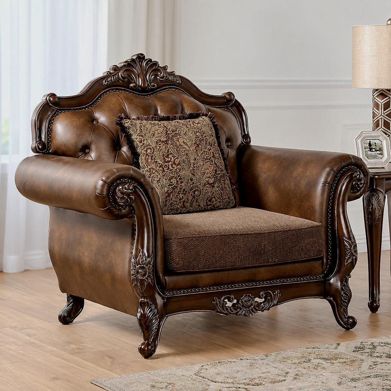 Windsor Brown Rolled-Arm Accent Chair