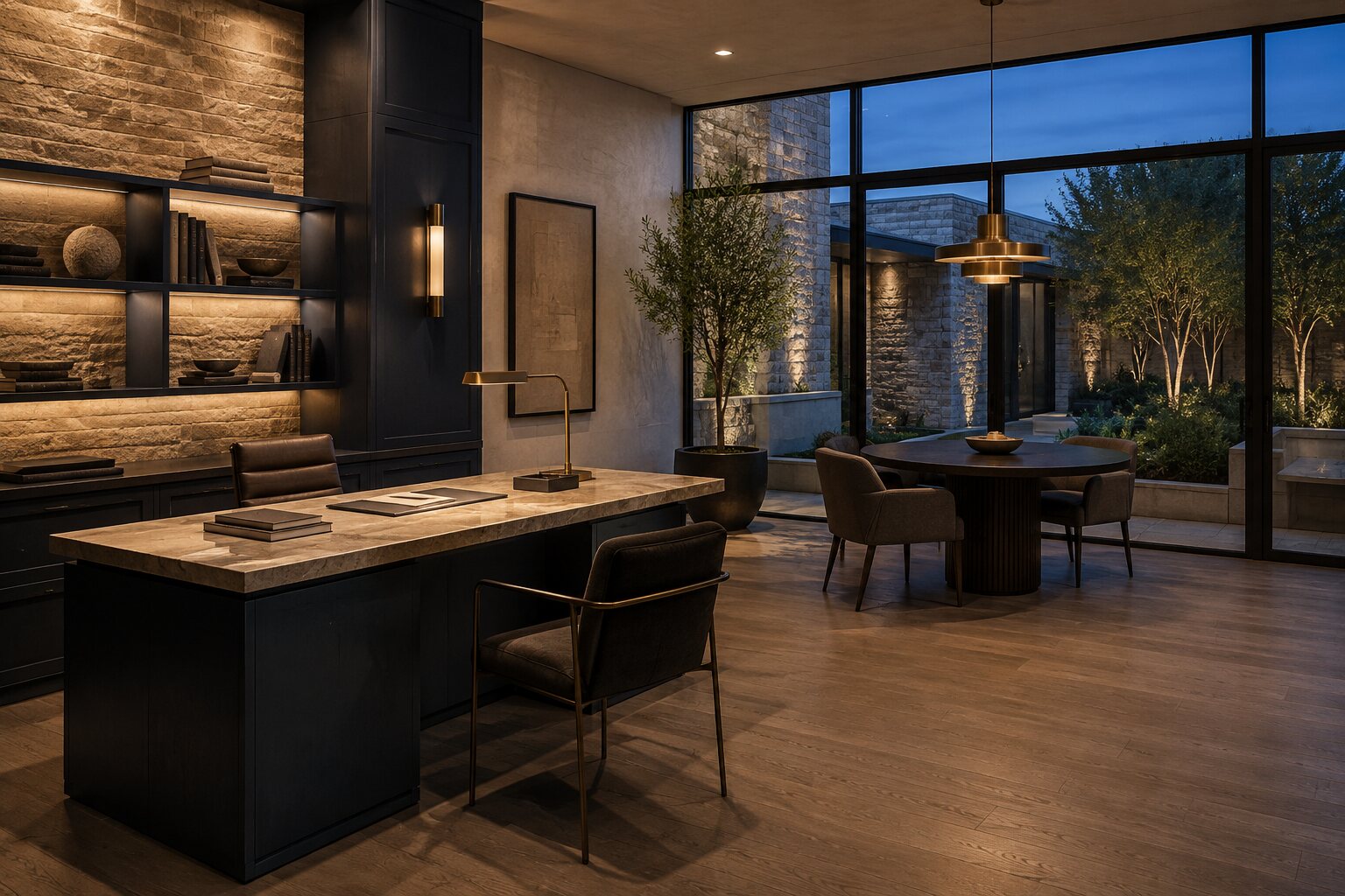 Refined contemporary office prepared for focused work